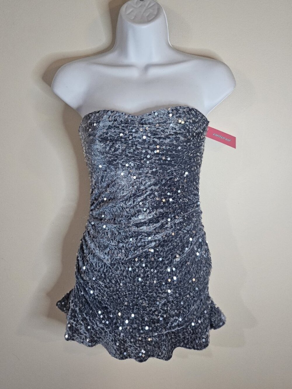Edikted Women's Silver and Grey Sequin Mini Dress - Size XS